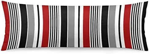 Abstract Stripes Body Pillow Cover Red and Black White Grey Striped Long Pillow by YUDILINSA