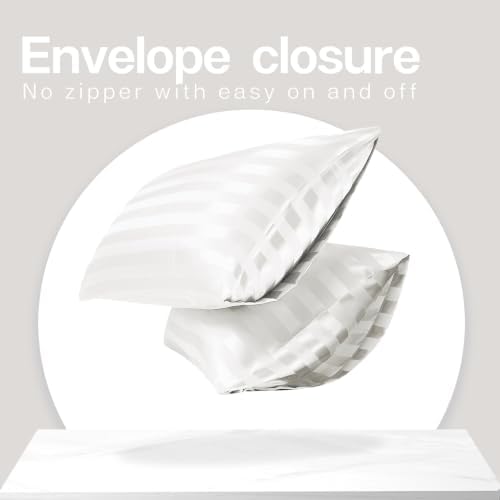 MR&HM Satin Pillowcase 2 Pack, Queen Size 20"x30", Ivory Striped - Image 4