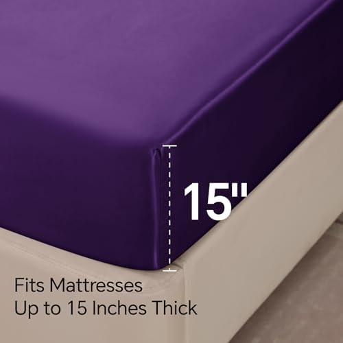 BEDELITE Satin Sheets California King Size Bed Set, Plum Purple, 4 Pieces - Image 6