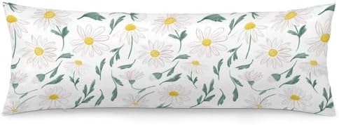 Floral Daisy Leaves Body Pillow Cover Boho Pillowcase by Unknown
