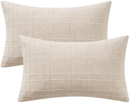 MIULEE Linen Plaid Pillow Covers Decorative Lumbar 12x20 Natural Beige - Image 7