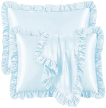 2 Pack Ruffle Satin Pillowcases Standard 20"x26" Silver Grey by QJFabricCO