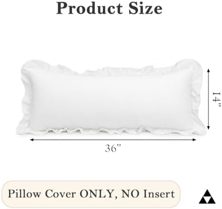 JoraLion Ruffled Lumbar Pillow Cover 14x36 Solid White - Image 4