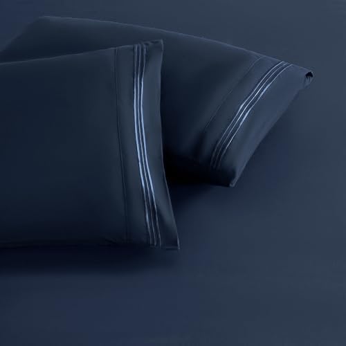 Navy Standard Size Pillow Cases Set of 2, Microfiber - Image 3