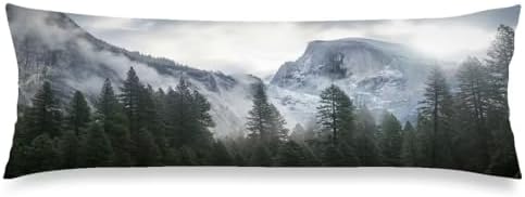 Foggy Forest Body Pillow Cover 20x54, Misty Natural Scenery Mountain Landscape by MATEKULI
