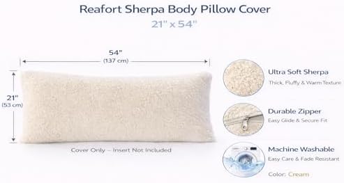 REAFORT Sherpa Body Pillow Cover 21"x54", Zipper Closure - Image 2