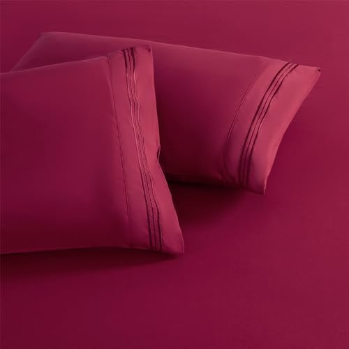 Wine Red King Size Pillow Cases Set of 2 - Image 3