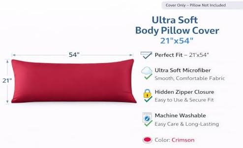 EVOLIVE Body Pillow Cover 21"x54", Microfiber, Hidden Zipper - Image 2