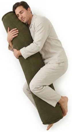 Body Pillow for Adults – Corduroy Long Round Bolster Pillow for Bed, Cuddle by Ailuteie