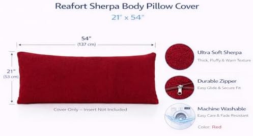 REAFORT Sherpa Body Pillow Cover 21"x54", Zipper Closure - Image 2