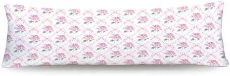 Coquette Pink Ribbon Bow Hydrangea Floral 20x54 Body Pillow Cover, Preppy by HUGANE
