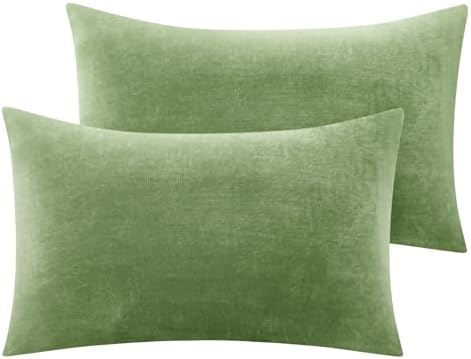 BEDELITE Flannel King Size Pillow Cases Set of 2, Sage Green, 20x36 Inches by BEDELITE