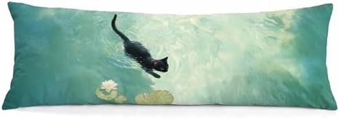 Black Cat Art Painting 20x54 Body Pillow Cover, Aesthetic Cats Decor Long Body by Unknown