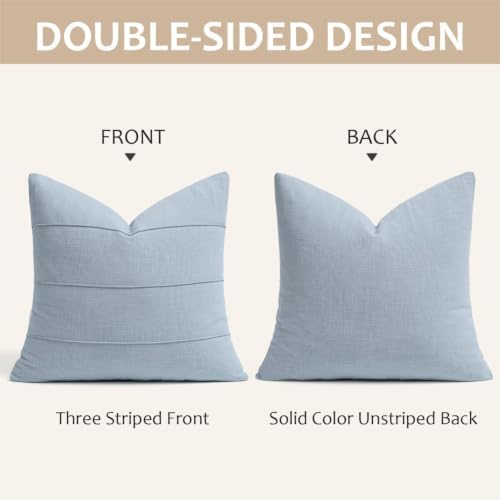 MIULEE Euro Decorative Linen Throw Pillow Covers 24x24 Light Blue Striped - Image 6