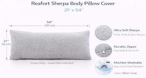 REAFORT Sherpa Body Pillow Cover 21"x54", Zipper Closure - Image 2