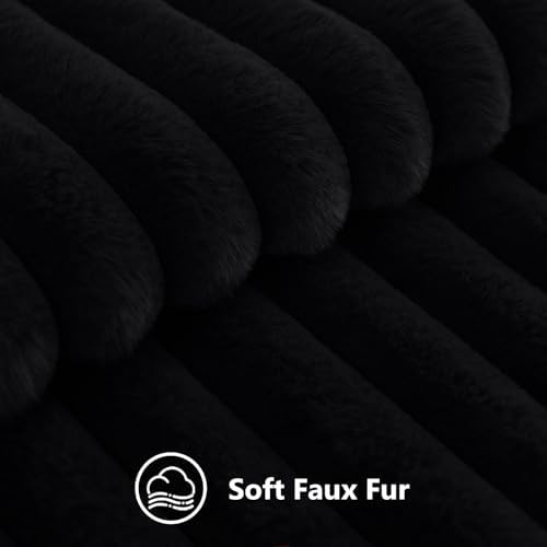 decorUhome Fall Faux Fur Throw Pillow Covers 22x22 Set of 2 Black - Image 2