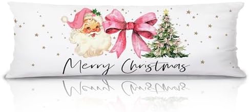 Merry Christmas 20x54 Body Pillow Cover, Preppy Girly Christmas Room Decor by Unknown