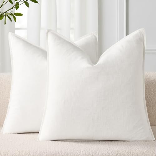 decorUhome Fall Cream White Linen Throw Pillow Covers 18x18 Set of 2 by decorUhome