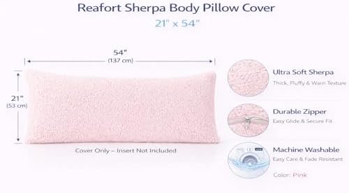 REAFORT Sherpa Body Pillow Cover 21"x54", Zipper Closure - Image 2