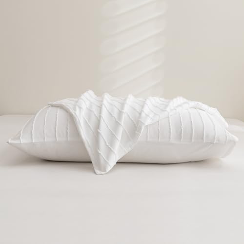 JELLYMONI Bright White Striped Tufted Pillowcases King Size - Image 7