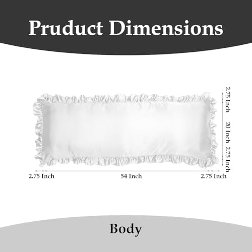 2 Pack Ruffle Satin Pillowcases Body Size 20x54 inch White - Image 2