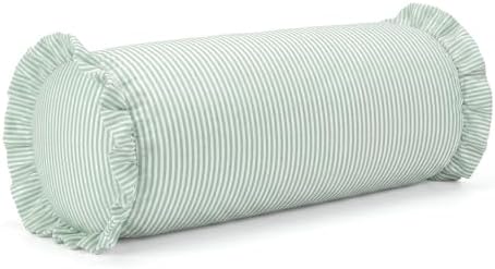Ruffle Bolster Pillow Cover 8" x 20" Green Stripes Print by Unknown