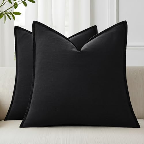 decorUhome Fall Black Linen Throw Pillow Covers 22x22 Set of 2 by decorUhome