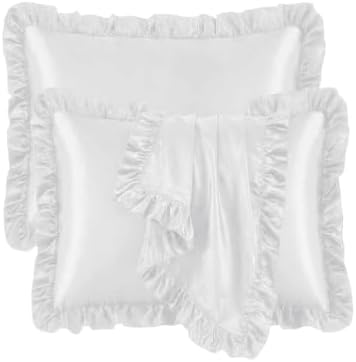 2 Pack Ruffle Satin Pillowcases Standard 20"x26" Navy Blue by QJFabricCO