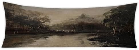 Vintage Moody River Landscape 20x54 Body Pillow Cover, Rustic Farmhouse Country by PIUD