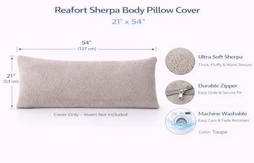 REAFORT Sherpa Body Pillow Cover 21"x54", Zipper Closure - Image 2
