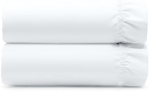 Pack of 2 Soft Natural 100% Cotton Sateen Fitted Sheet Full, Bright White by CaliforniaDesignDen