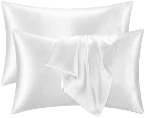 2 Pack Satin Pillowcases White Standard Size 20x26 Inch by QJFabricCO