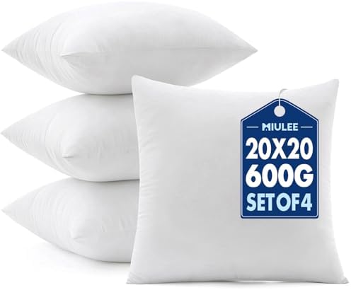 MIULEE 20x20 Pillow Inserts 4 Pack, 100% Virgin Fiber Filling Throw Pillows by MIULEE