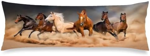Horses Body Pillow Cover, Desert Sand Storm, Western Decorative Soft Large by MATEKULI