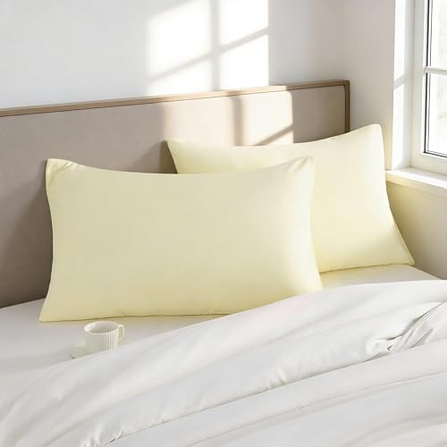 Queen Pillow Cases, 2 Pack, 20x30 in, Microfiber, Cream Yellow - Image 2