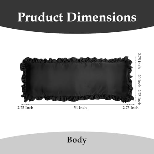 2 Pack Ruffle Satin Pillowcases Body Size 20x54 inch Black - Image 2