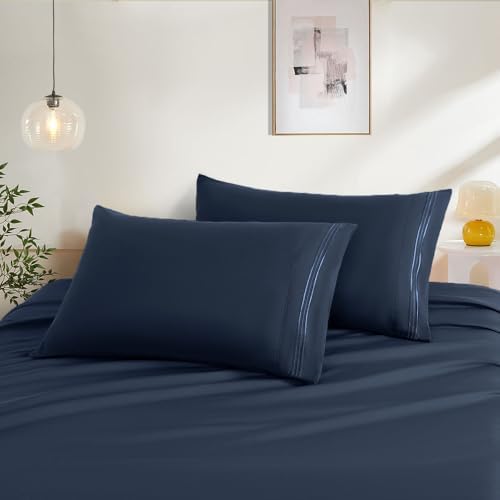 Navy King Size Pillow Cases Set of 2, Microfiber by NookZuzu