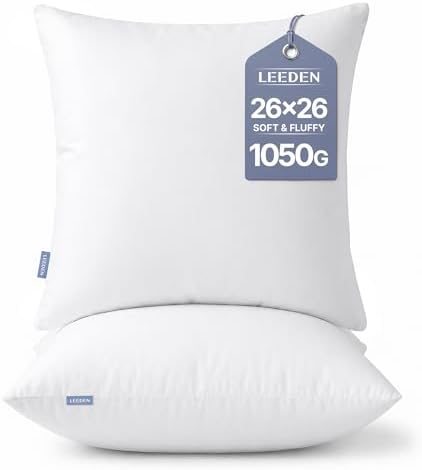 Leeden 26x26 Euro Throw Pillow Inserts Set of 2, Fluffy Pillow Forms by LEEDEN