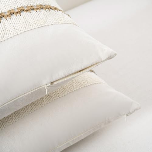 Fancy Homi Set of 2 Boho Light Brown Long Lumbar Decorative Throw Pillow Cover - Image 3