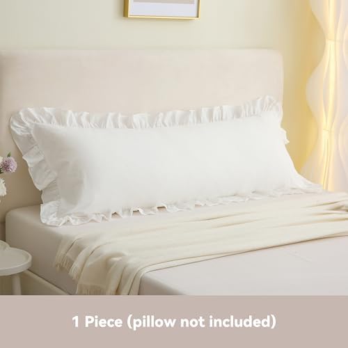 Off White Ruffled Body Pillow Cover 20x54, Washed Cotton Sham - Image 2