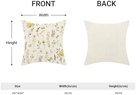 Spring Pillow Covers 20x20 Inch Set of 2, Mustard Yellow Green Wild Flower - Image 5
