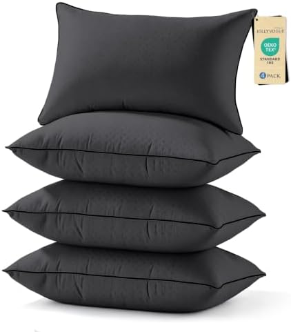 JOLLYVOGUE Black Pillows Standard Size Set of 4, Washable Supportive Firm Full by JOLLYVOGUE