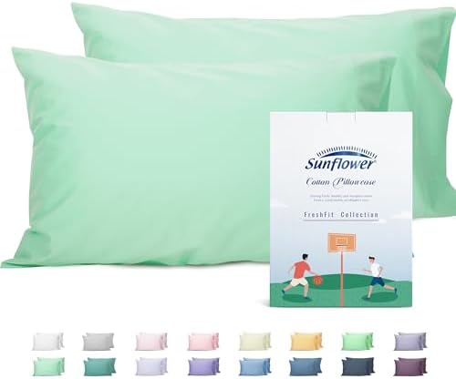 Sunflower Queen Pillowcases Set of 2, 100% Cotton Pillow Case, Zephyr Green by SunflowerHometexUS