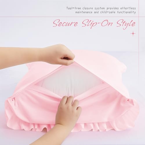 Vonty Pink Ruffled Pillow Cases Set of 2, Queen Size, 20x30 Inch - Image 5