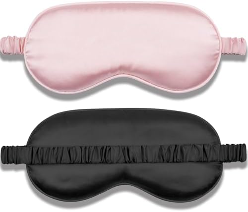 Amrules 2 Pack Silk Sleep Mask Set Adjustable, Blush Pink & Black by Amrules