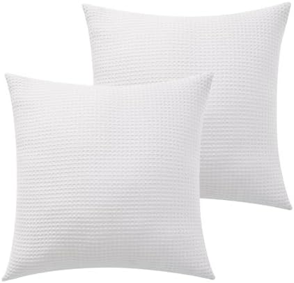 100% Cotton Waffle Weave Throw Pillow Covers Set of 2, Hidden Zipper Closure - Image 2