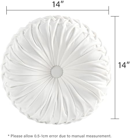 HIG Set of 2 Off White Velvet Decorative Round Pleated Throw Pillows - Image 5
