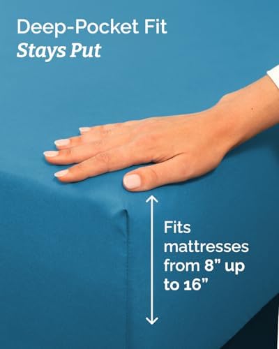 Full XL Sheets - 4 Piece Full XL Sheet Set - Cool & Breathable - Denim Blue - Image 4