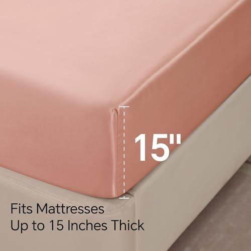 BEDELITE Satin Sheets King Size Bed Set, Coral Pink, 4 Pieces - Image 6