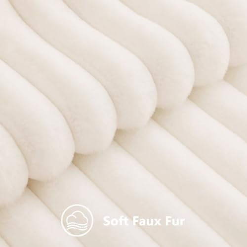 decorUhome Fall Faux Fur Throw Pillow Covers 20x20 Set of 2 Cream White - Image 3